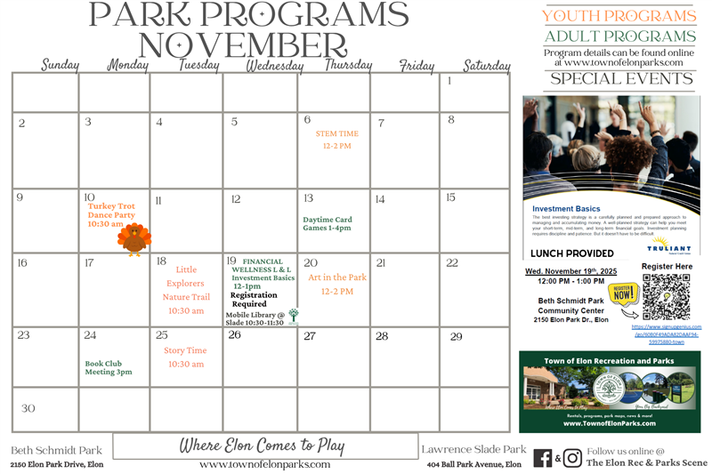 Park Program Calendar November 2023