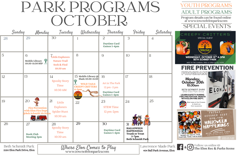 Park Program Calendar October 2025
