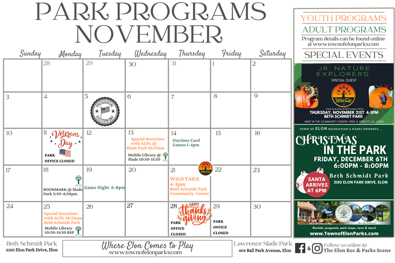 Park Program Calendar November 2023